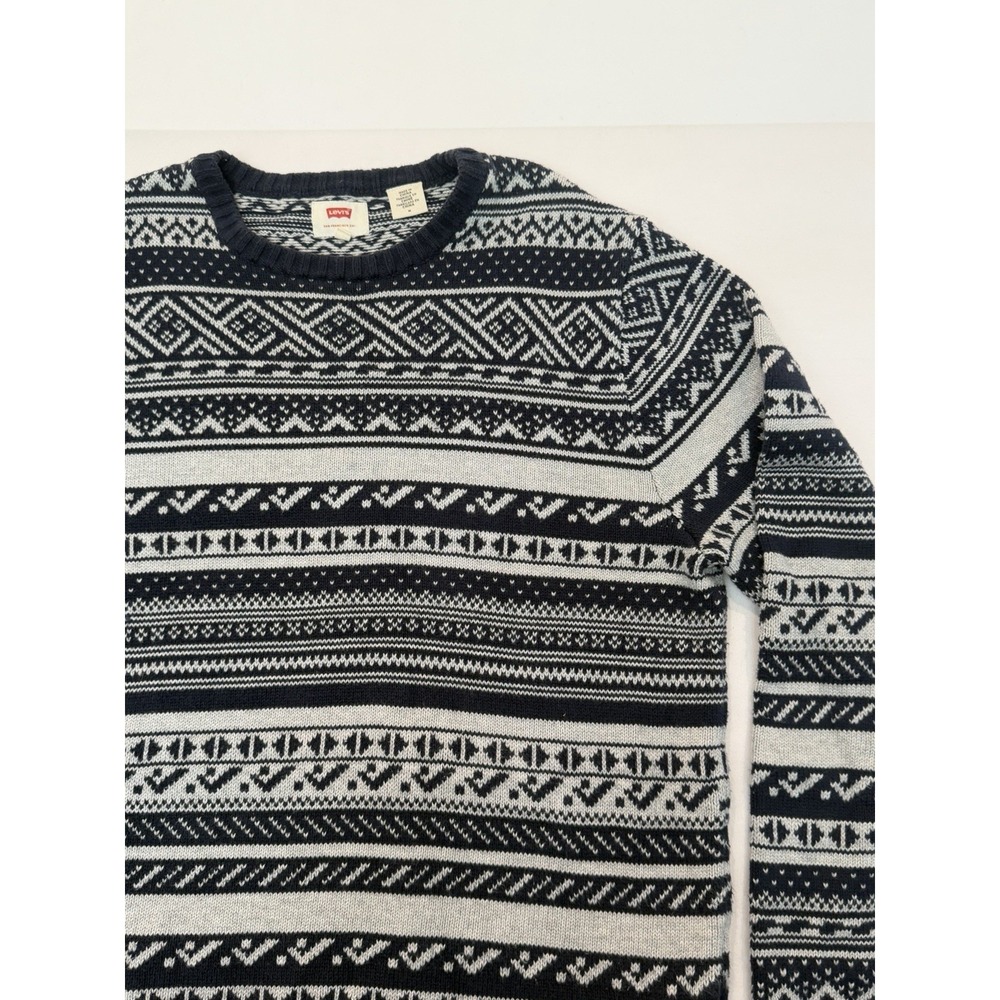 Levi's Vintage Sweater Mens Medium Blue Fair Isle Crewneck Knit Pullover  Y2K